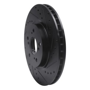 Acura RL Brake Rotor (1) - Front Right - R1 Concepts - Drilled & Slotted - Black - `05-`12